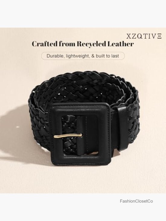 Wide Braided Leather Belt with Square Buckle - Adjustable Woven Waistband main image 5